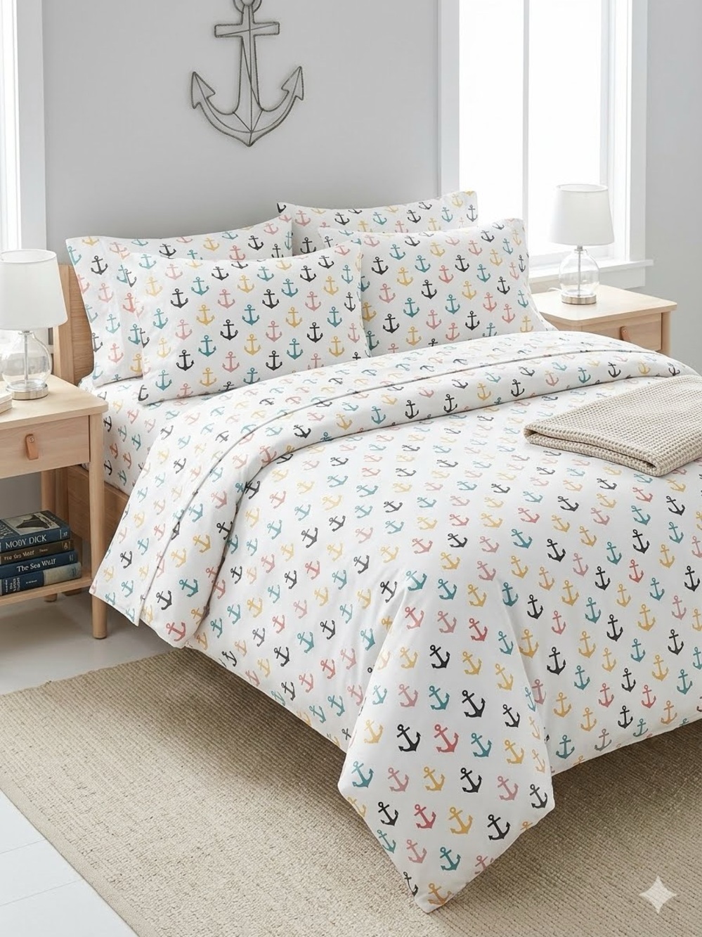 4 PC Queen Anchor Print Sheet Set